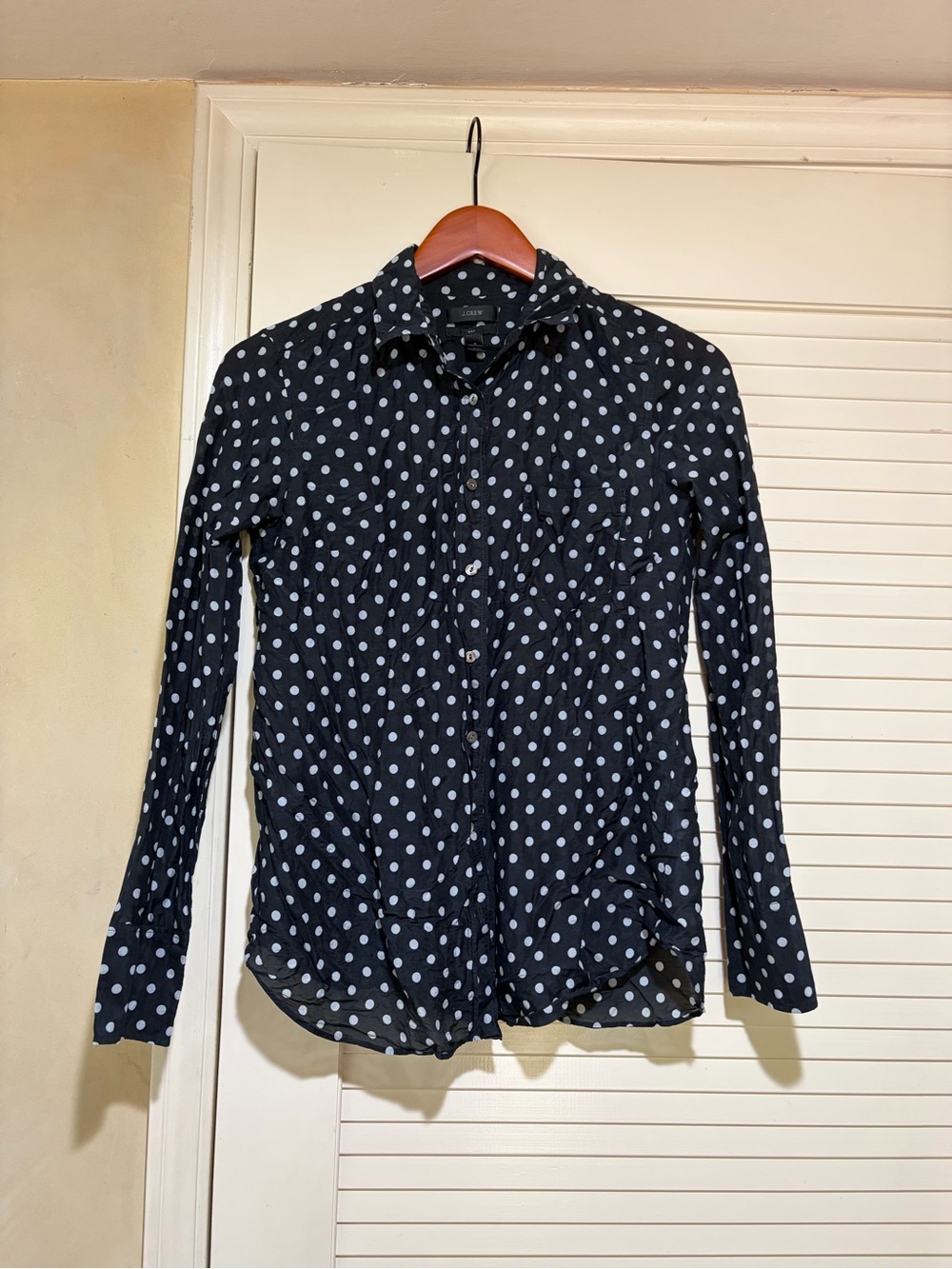 Jcrew silk blend polka dot button up blouse